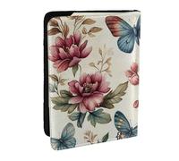Vintage Butterfly Flower Printed Passport Holder,Travel Pu Leather Passport Cover Case Organiser for Men Women,6.5 Inch