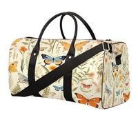 Vintage Butterfly Flower Sports Tote Gym Bag for Men & Women, Water Resistant Foldable Travel Duffel Bag, Lightweight Carry-On Weekender Overnight Bag for Workout Hospital
