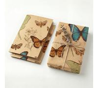 Vintage Butterfly Moth Birthday Wrapping Paper Folded Sheets, 120GSM Thick Kraft Wrapping Paper for Women, Antique Botanical Print Present Packaging for Wife Mom, Two Pack