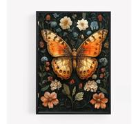 vintage butterfly Print Picture Poster flowers A4 UNFRAMED wall art Home decor Decorating wall art green red butterflies botanical floral black orange beige flowers
