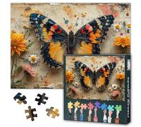 Vintage Butterfly Puzzle for Adults 1000 Pieces, Flowers on the Old Paper Jigsaw Puzzles, Impossible Challenge Puzzles, 19.5 x 27.5 Inch