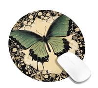 Vintage Butterfly Square Mouse Pad, Dark Green Decorative Insect Design Rubber Non-Slip Washable Pad for Home and Office Use, Spring Nature Style Round 8x8 Inch