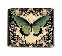 Vintage Butterfly Square Mouse Pad, Dark Green Decorative Insect Design Rubber Non-Slip Washable Pad for Home and Office Use, Spring Nature Style Square 8x10 Inch