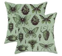 Vintage Butterfly Throw Pillow Covers Set of 2 Bug Moth Botanical Nature Classic Retro Biology Green Cozy Velvet Washable Indoor Home Adult Bedroom Dorm Couch Sofa Decorative Cushion Cover 18x18inch