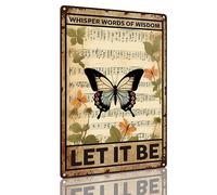 Vintage Butterfly Tin Sign Whisper Words of Wisdom Let It Be Metal Tin Sign Home Wall Decor Aluminium Sign Decoration 8x12 Inch