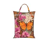 Vintage Butterfly Travel Laundry Bag with Handle, Portable Dirty Washing Bag for Camping Gym Holidays Ethnic Flower Water-Repellent Laundry Tote for Suitcase Luggage