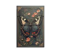 Vintage Butterfly Wall Art Poster Elegant Insect Print with Floral Border Botanical Nature Decor Living Room Office Entryway Antique Style Butterfly Canvas Artwork Gift 16x24inch Unframe