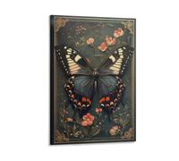 Vintage Butterfly Wall Art Poster Elegant Insect Print with Floral Border Botanical Nature Decor Living Room Office Entryway Antique Style Butterfly Canvas Artwork Gift 16x24inch Frame
