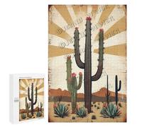 Vintage Cactus & Succulent 1000 Piece Wooden Jigsaw Puzzle for Adults - Beautiful Desert Plant Art for Southwest Decor, Mindfulness Activity, Finished Size 30 x 20 Inches