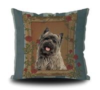 Vintage Cairn Terrier Dog Pillowcase with Flowers Photo Frame Throw Pillow Cover for Home Living Room Car Decor Linen 16x16 Inch