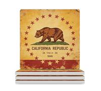 Vintage California Republic Ceramic Coaster Set Cork-Backed for Drinks Square Heat Resistant Coasters Table Protection for Tea Coffee