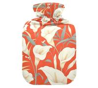 Vintage Calla Lily Coral Orange Chic hot Water Bottle with Soft Cover, 1L hot Water Bag for Neck and Shoulder Pain Relief, Hand Feet Warmer, Bolsa para cólicos menstruales