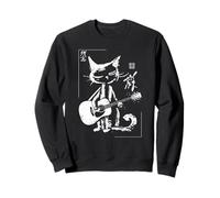 Vintage Calligraphic Acoustic Guitar Cat Japanese Musician A Sweatshirt