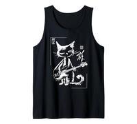 Vintage Calligraphic Bass Guitar Cat Japanese Musician Tank Top