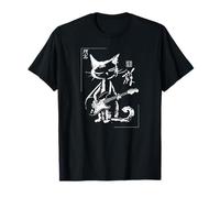 Vintage Calligraphic Framed Guitar Cat Japanese Musician Art T-Shirt