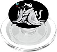 Vintage Calligraphic Kimono Cat Drinking Tea Japan Art PopSockets PopGrip for MagSafe
