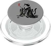 Vintage Calligraphic Kimono Cat Drinking Tea Japan Art PopSockets PopGrip for MagSafe