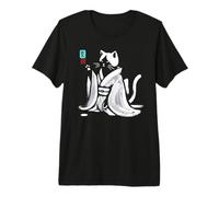 Vintage Calligraphic Kimono Cat Drinking Tea Japan Art Premium T-Shirt