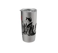 Vintage Calligraphic Kimono Cat Drinking Tea Japan Art Stainless Steel Insulated Tumbler