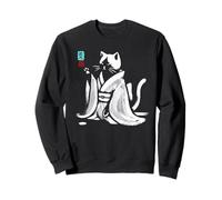 Vintage Calligraphic Kimono Cat Drinking Tea Japan Art Sweatshirt