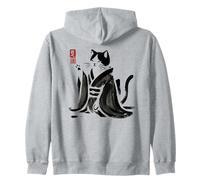 Vintage Calligraphic Kimono Cat Drinking Tea Japan Art Zip Hoodie