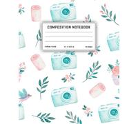 Vintage Camera Composition Notebook: Pastel Watercolor Photography Pattern, College Ruled, 7.5 x 9.25 in, 110 Pages