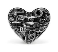 Vintage Camera Lapel Pin Elegant Heart Shape Brooch Badge Funny Personalized Pinback Button Badge Fashion Cute Heart Brooch Pins for Bag Jacket Clothes Accessories