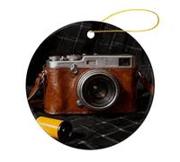 Vintage Camera with Film Christmas Tree Ornaments Ceramic Xmas Round Pendant Keepsake Gift for Xmas Tree Winter Holiday Hanging Ornament for Women Men 2.8 Inch 1 Pcs