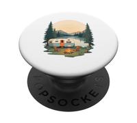 Vintage Camper Illustration by Lake and Mountains PopSockets Adhesive PopGrip