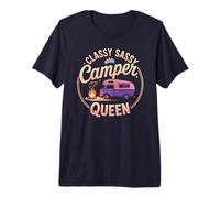Vintage Camper Queen RV Besties Camping Campfire Autograph Premium T-Shirt