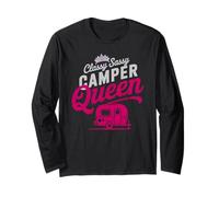 Vintage Camper Queen RV Vibes Camping Parking Autograph Long Sleeve T-Shirt