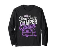 Vintage Camper Queen RV Vibes Camping Trailer Autograph Long Sleeve T-Shirt
