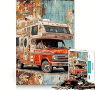 Vintage Camper Van Art Adults 1000 Pieces Puzzle Mind Training Fun Burr Free Clean Cut Pieces Heartwarming Gathering Activity (50x75cm)