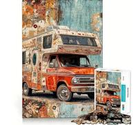 Vintage Camper Van Art Jigsaw Puzzle 1000 Mental Recall Game High Accuracy Cutting Craft Interactive Brain Challenge for Home (38x26cm)
