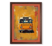 Vintage Camper Van Retro Framed Wall Art Print A1 (84.1×59.4cm) Walnut, Wall Decor for Living Room, Bedroom, Office & Home, Ready to Hang, Art Gift