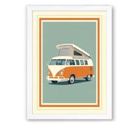 Vintage Camper Van Retro Framed Wall Art Print A1 (84.1×59.4cm) White, Wall Decor for Living Room, Bedroom, Office & Home, Ready to Hang, Art Gift