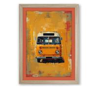 Vintage Camper Van Retro Framed Wall Art Print A2 (59.4×42cm) Oak, Wall Decor for Living Room, Bedroom, Office & Home, Ready to Hang, Art Gift