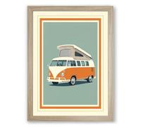 Vintage Camper Van Retro Framed Wall Art Print A2 (59.4×42cm) Oak, Wall Decor for Living Room, Bedroom, Office & Home, Ready to Hang, Art Gift