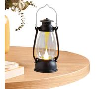 Vintage Camping Lantern, Retro LED Lantern with Flickering Flame, Warm Light Hanging Lamp for Outdoor Adventures, Home & Garden Decor, 6.7x6x13.1 cm, 35g, Black and Bronze