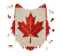 Vintage Canada Flag Jigsaw Puzzle 175PCS Wolf Head Design Puzzle Wooden Jigsaw Puzzles for Adults Families