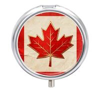 Vintage Canada Flag Pill Box Travel Pill Organizer 3-Compartment with Mirror Design Portable Round Medicine Case for Vitamins, Jewelry & Essentials Durable Pocket Pillcase for Purse, Camping