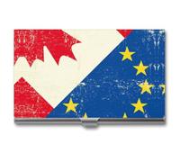 Vintage Canadian and European Flag Business Card Case Slim Card Holder