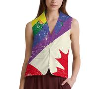 Vintage Canadian And Gay Flag Formal Waistcoat for Women V Neck Sleeveless Suit Vest Business Casual