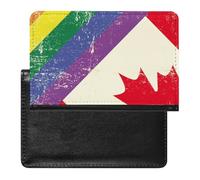 Vintage Canadian and Gay Flag Printed Passport Holder Cover Leather Passport Wallet Slim Card Case for Travel