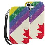 Vintage Canadian And Gay Flag Printed Wallet Phone Case Slim Cute Cellphone Protective Cover Hanging Rope Unisex Compatible with iPhone 16/16 Plus/16 Pro/16 Pro Max/16 E
