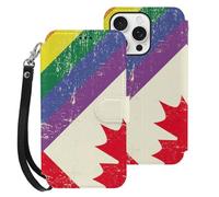 Vintage Canadian And Gay Flag Printed Wallet Phone Case Slim Cute Cellphone Protective Cover Hanging Rope Unisex Compatible with iPhone 16/16 Plus/16 Pro/16 Pro Max/16 E