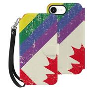 Vintage Canadian And Gay Flag Printed Wallet Phone Case Slim Cute Cellphone Protective Cover Hanging Rope Unisex Compatible with iPhone 16/16 Plus/16 Pro/16 Pro Max/16 E