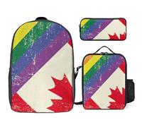 Vintage Canadian And Gay Flag Trendy Backpack Set for Unisex Lightweight 17inch Daypack with Lunch Bag And Pencil Case 3pcs