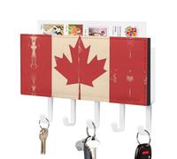 Vintage Canadian Flag Key Holder Wall Mounted Key Rack Organizer with 5 Hooks