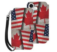 Vintage Canadian Us Flag Printed Wallet Phone Case Slim Cute Cellphone Protective Cover Hanging Rope Unisex Compatible with iPhone 16/16 Plus/16 Pro/16 Pro Max/16 E